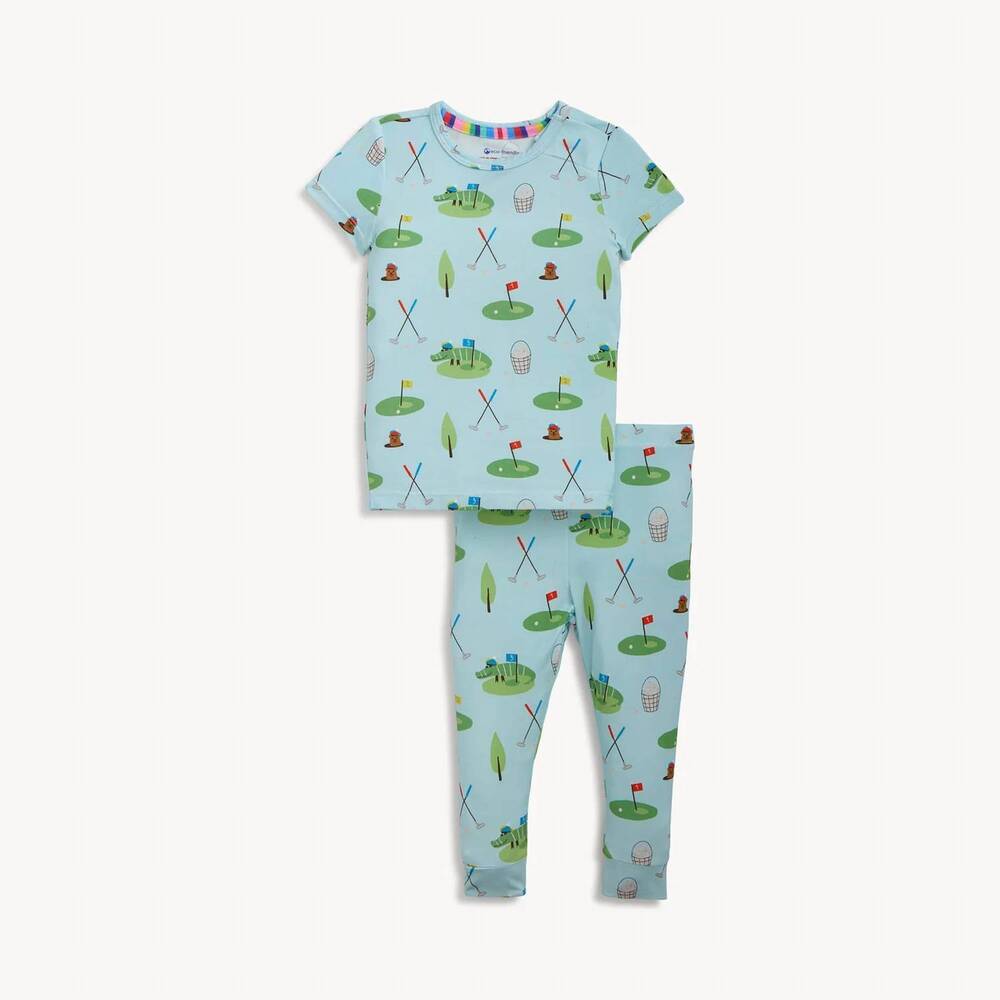 NEW MAGNETIC ME kids' gopher short sleeve pj set in blue/green